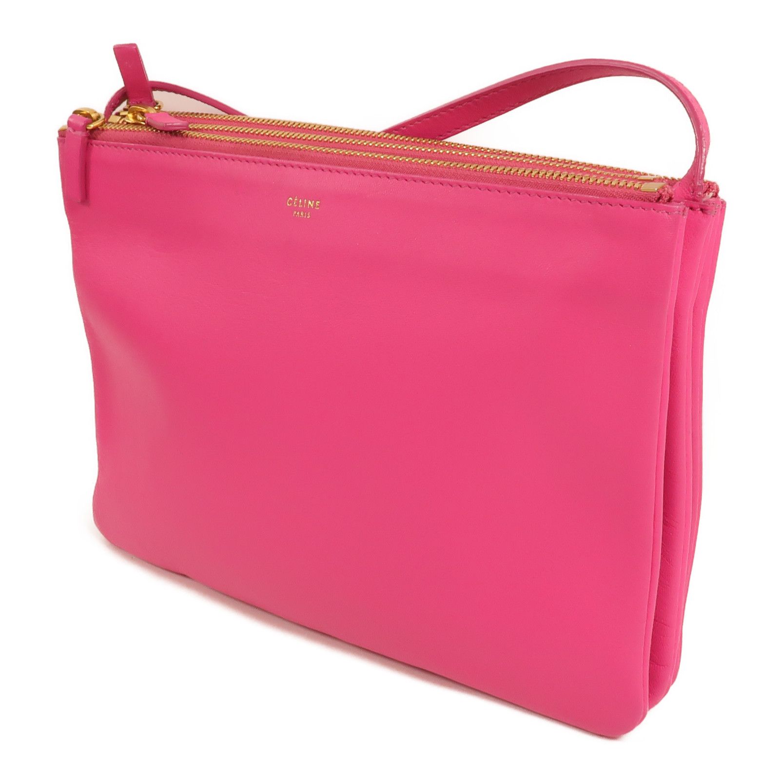 Sheepskin Leather Trio Large Golden Shoulder Bag Pink Lambskin (sheep Leather) — view 3