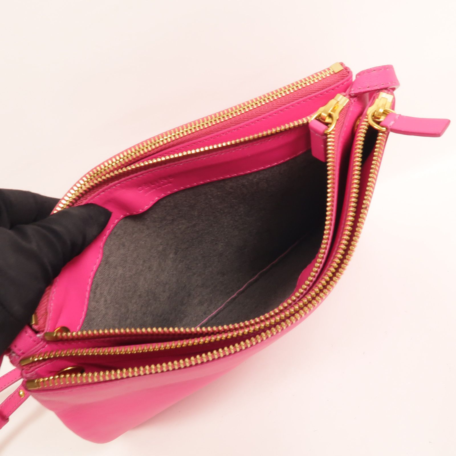 Sheepskin Leather Trio Large Golden Shoulder Bag Pink Lambskin (sheep Leather) — view 5