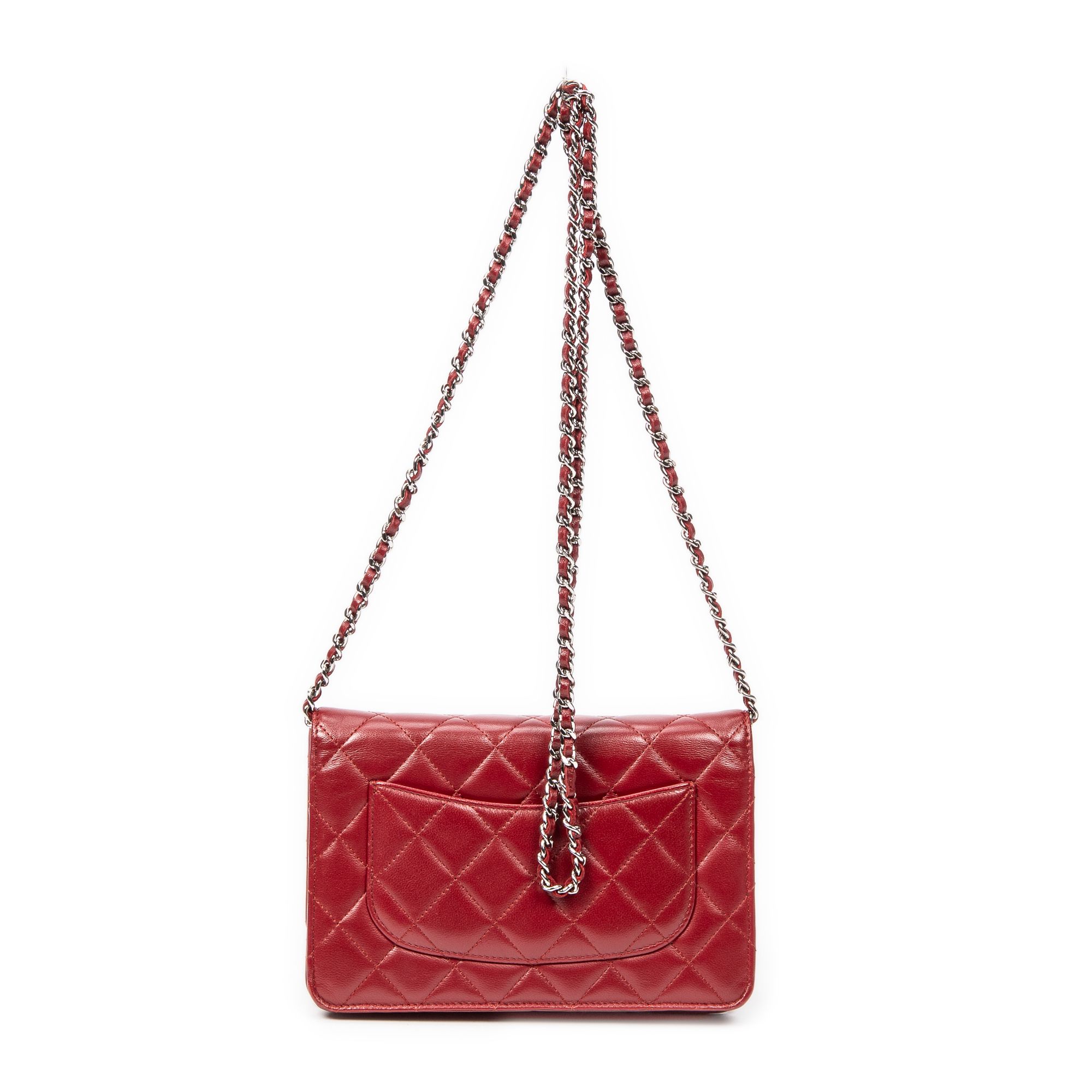 Classic Wallet on Chain Red Quilted Lambskin Leather Silver — view 5