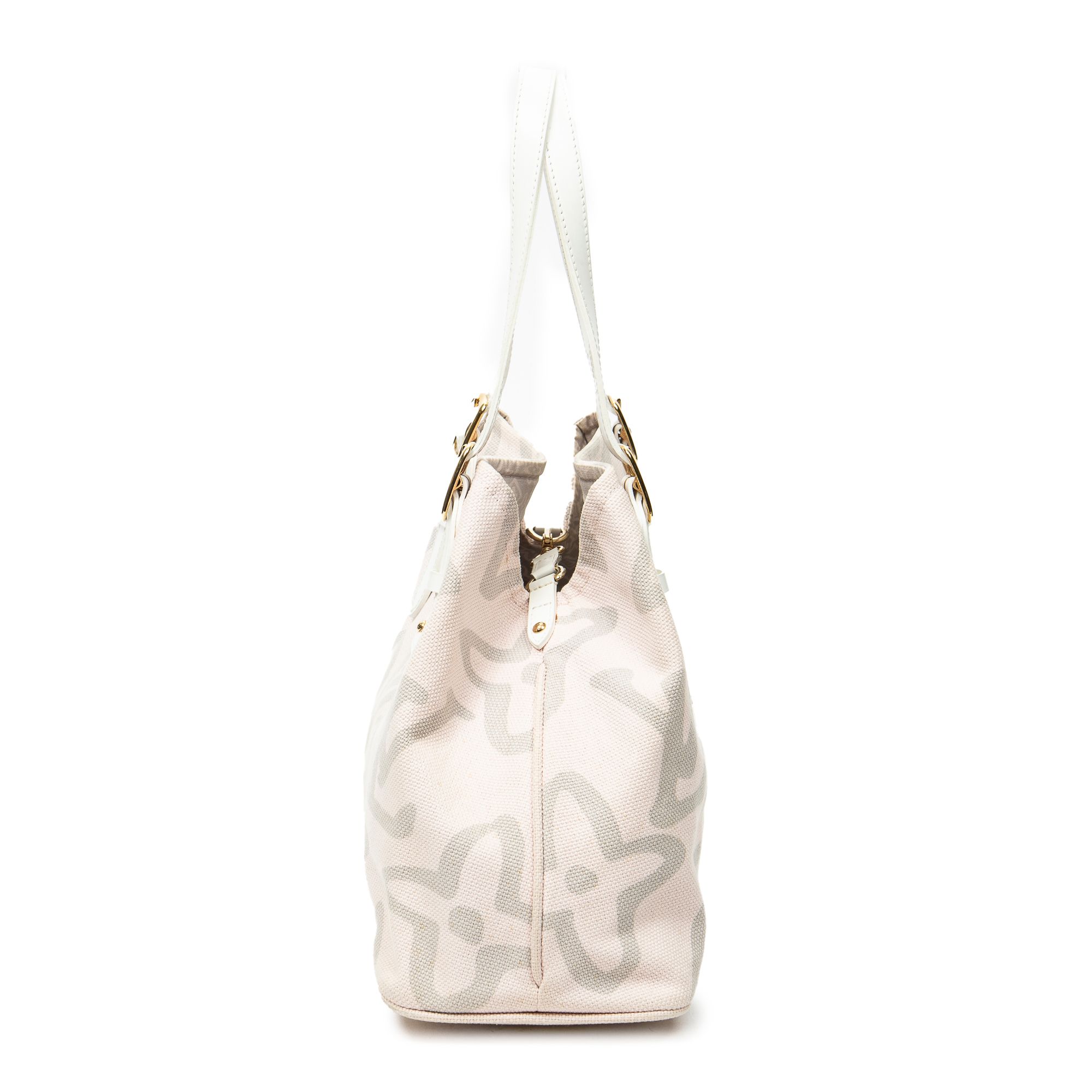 Tahitienne Cabas PM Ivory/Pink Woven Canvas Golden Brass — view 3