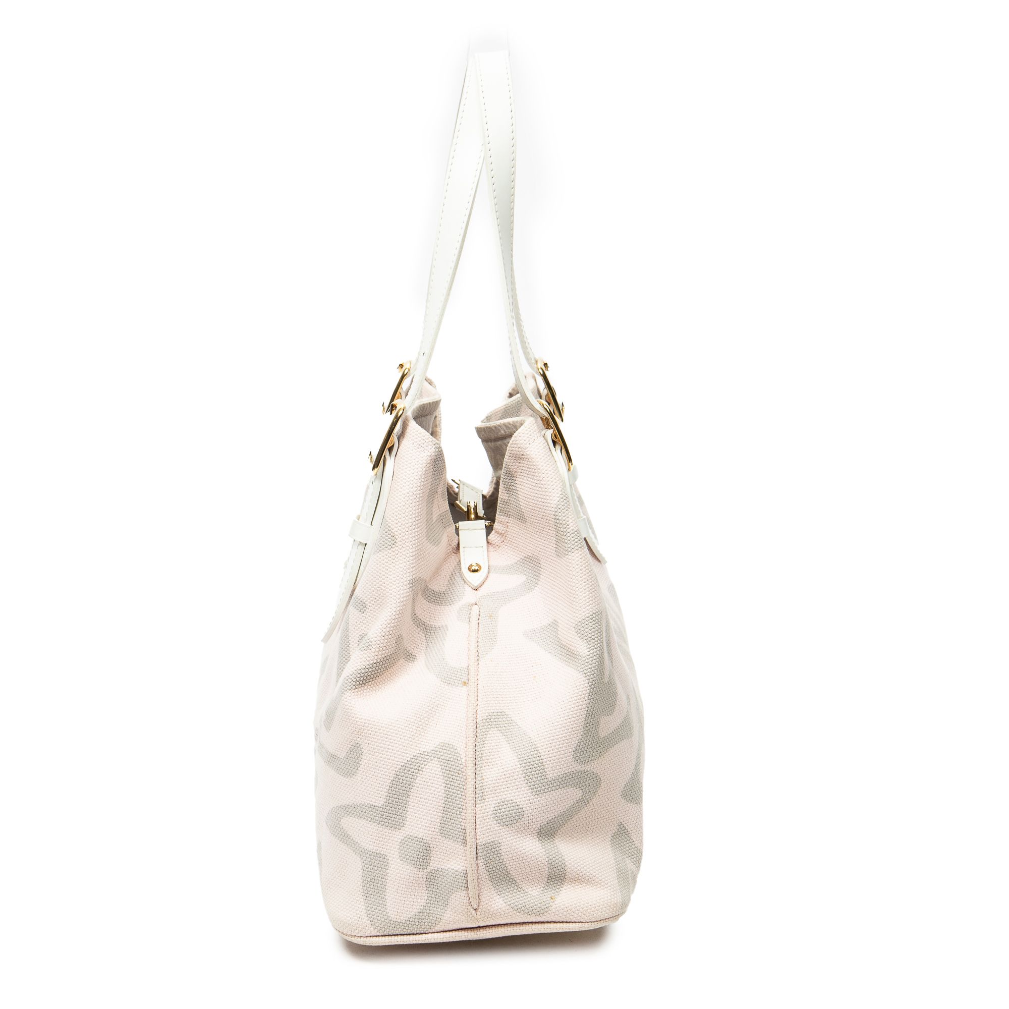 Tahitienne Cabas PM Ivory/Pink Woven Canvas Golden Brass — view 4