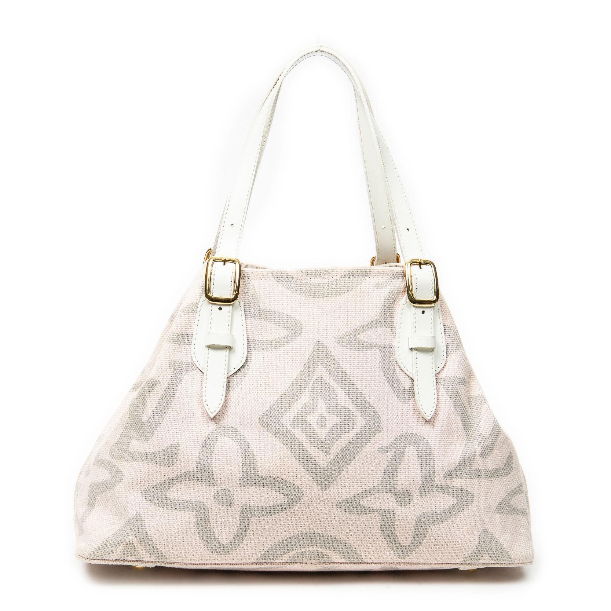 Tahitienne Cabas PM Ivory/Pink Woven Canvas Golden Brass — view 5