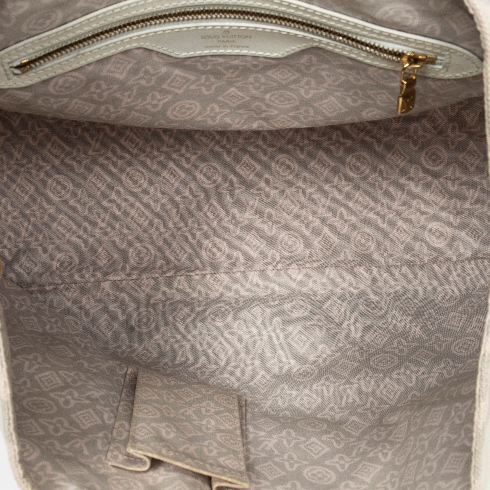 Tahitienne Cabas PM Ivory/Pink Woven Canvas Golden Brass — view 9