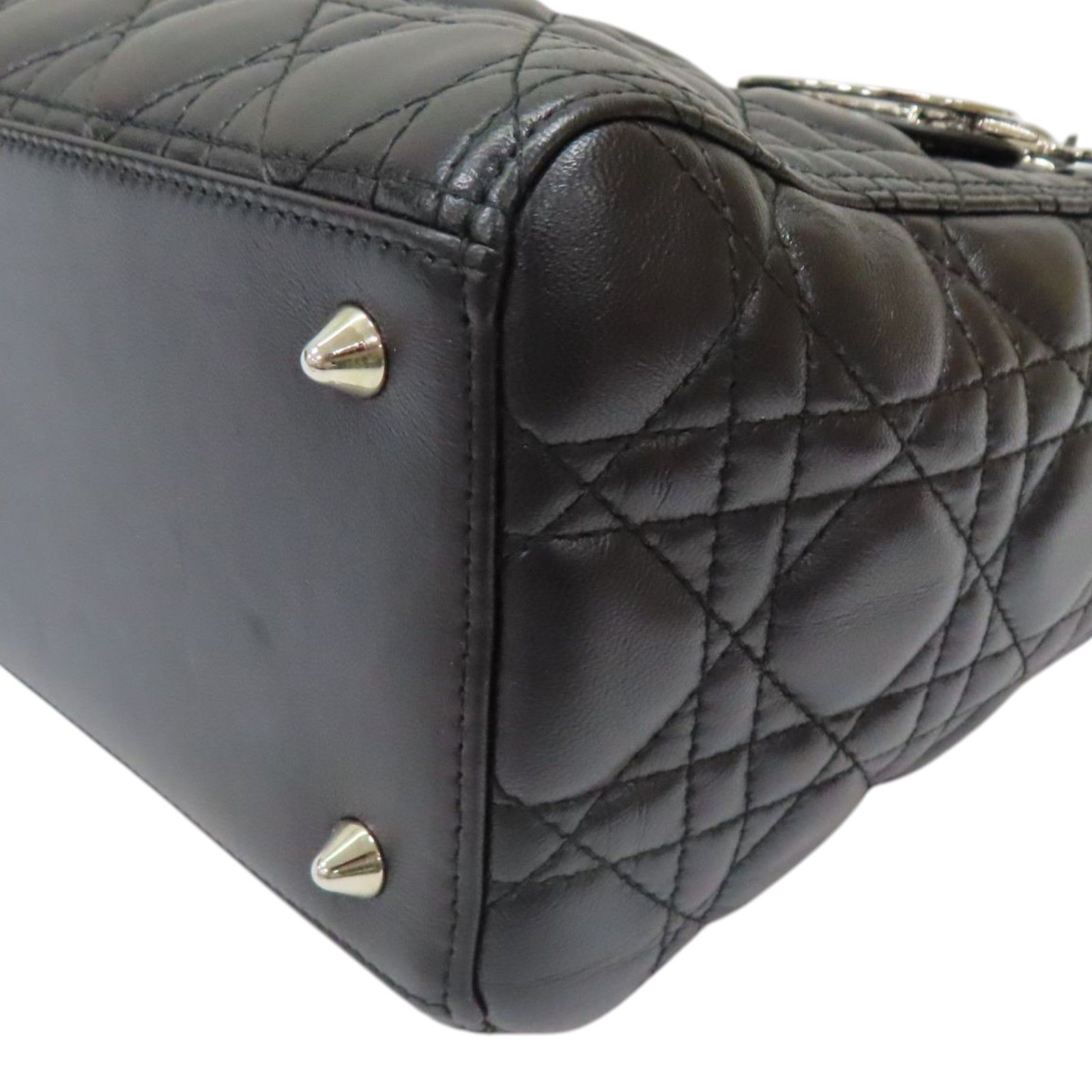 Medium Lady Dior Shoulder Handbag Black Cannage Lambskin — view 12