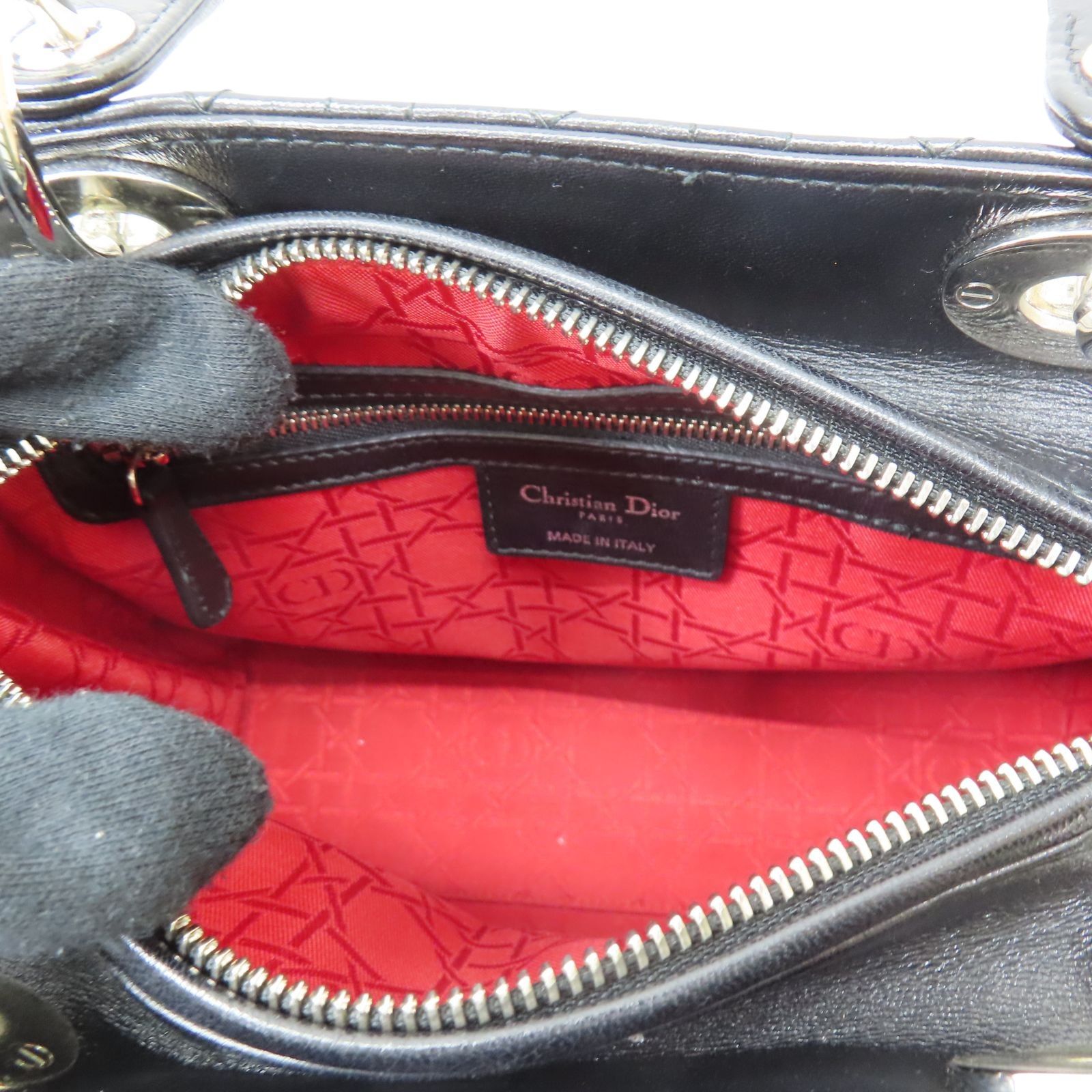 Medium Lady Dior Shoulder Handbag Black Cannage Lambskin — view 3