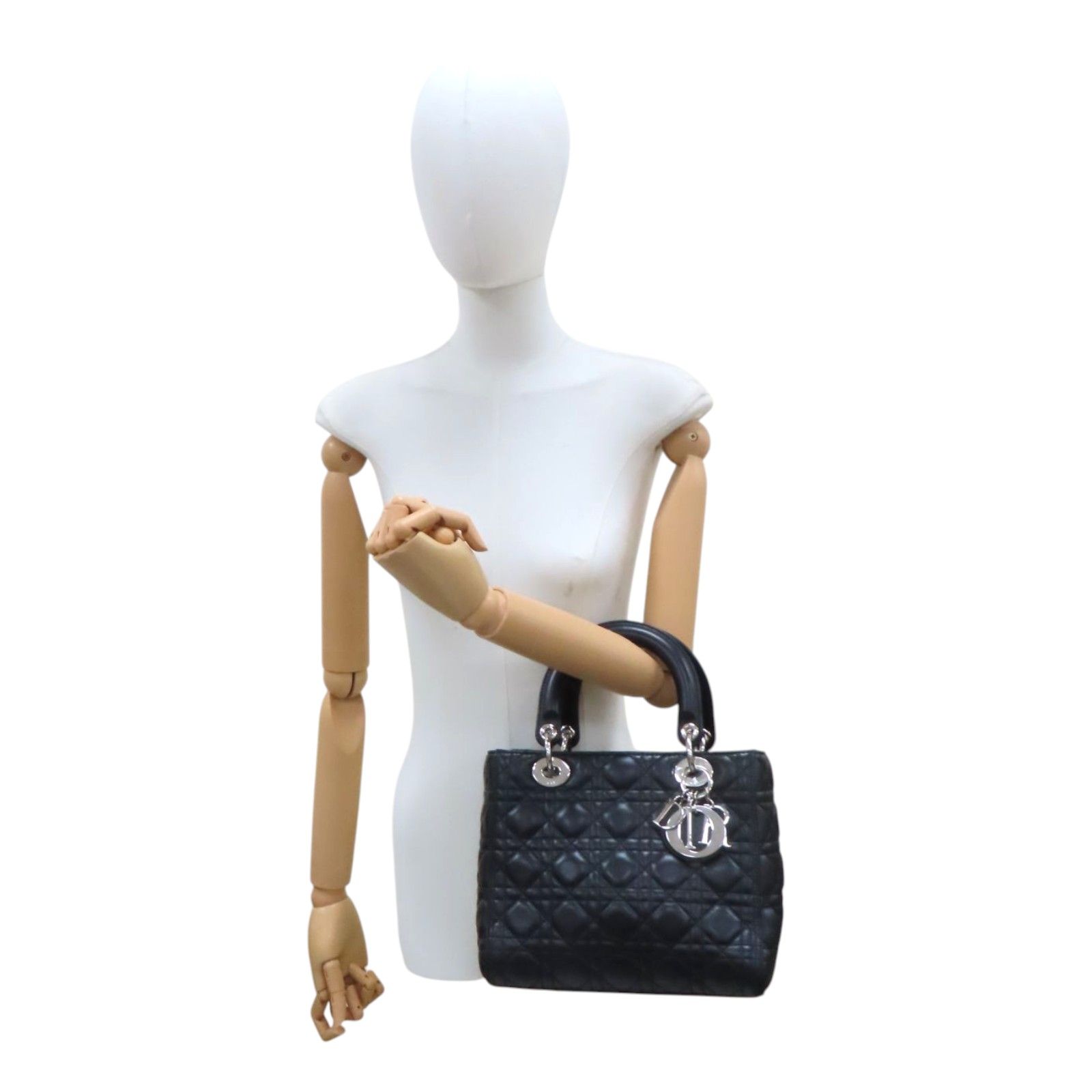 Medium Lady Dior Shoulder Handbag Black Cannage Lambskin — view 10