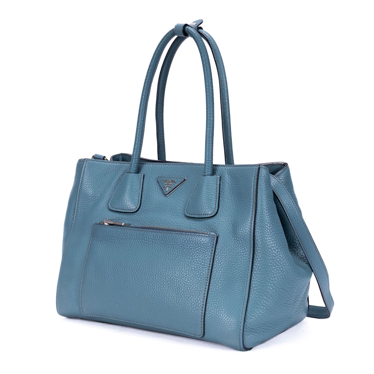 Shopping Tote Shopping Tote Blue Blue Vitello Daino Silver — view 2