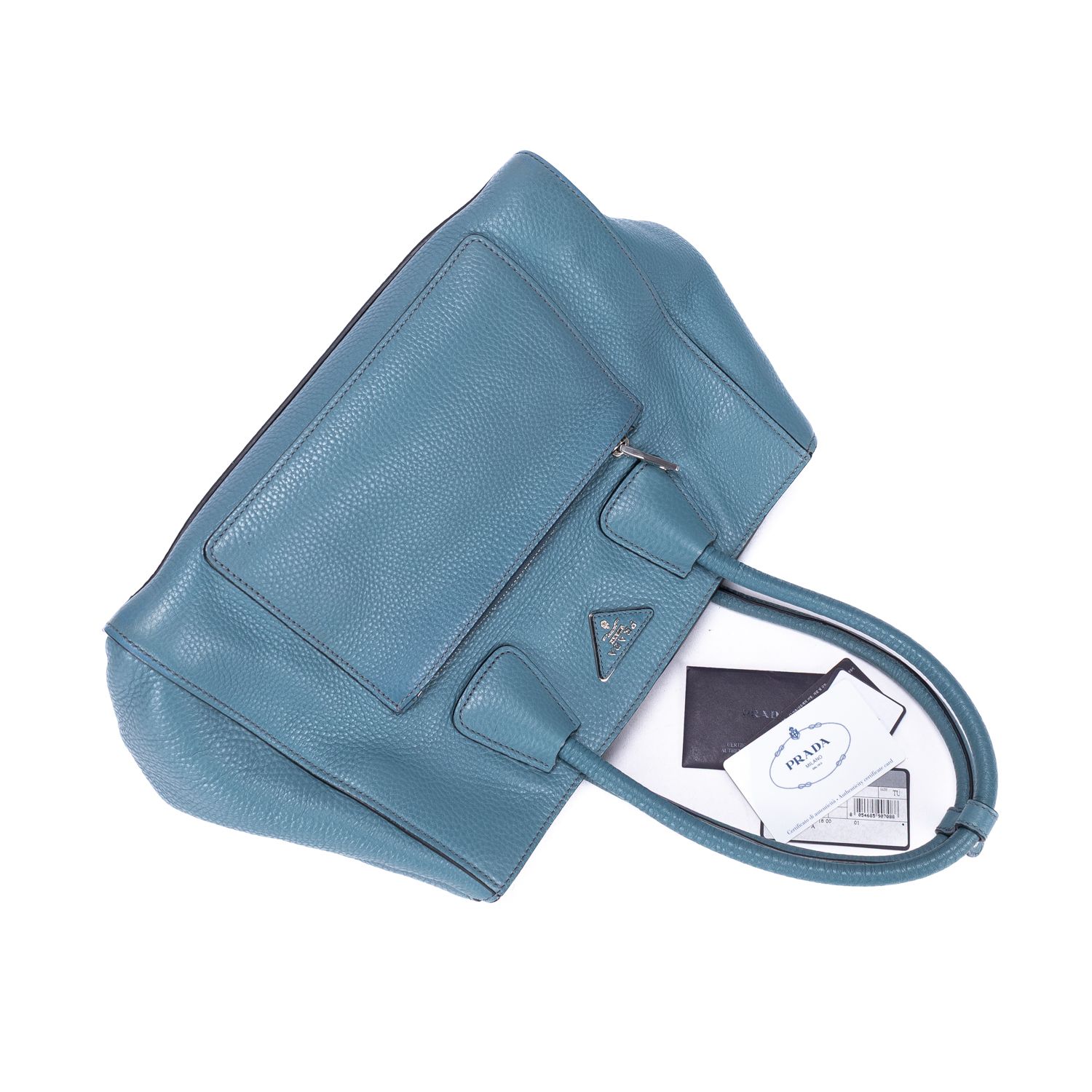Shopping Tote Shopping Tote Blue Blue Vitello Daino Silver — view 12