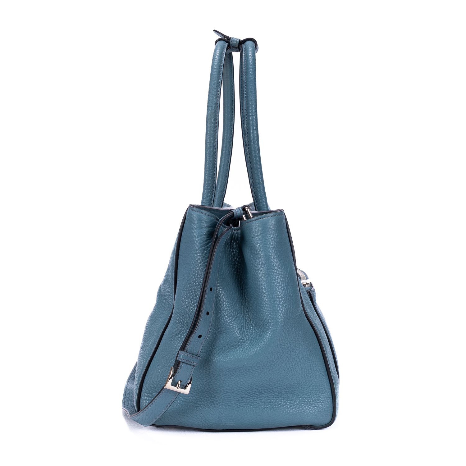 Shopping Tote Shopping Tote Blue Blue Vitello Daino Silver — view 4