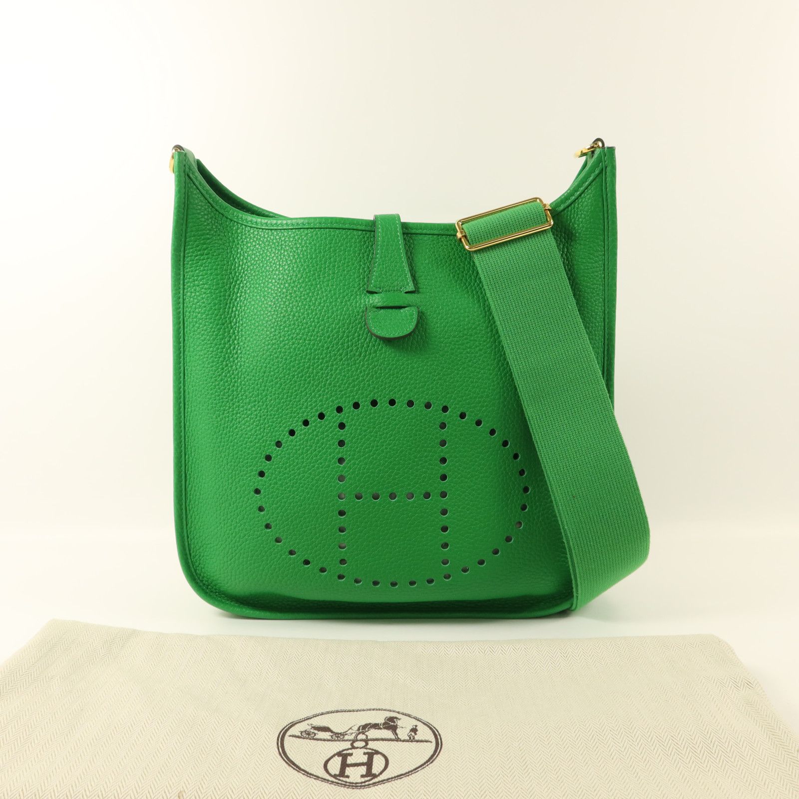Clemence Leather Evelyne Pm Golden Shoulder Bag Green Bambou Taurillon Clemence Calfskin (cowhide) — view 9