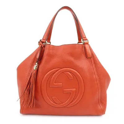 SOHO Interlocking G Leather Tote Bag Hand Bag Orange 282309