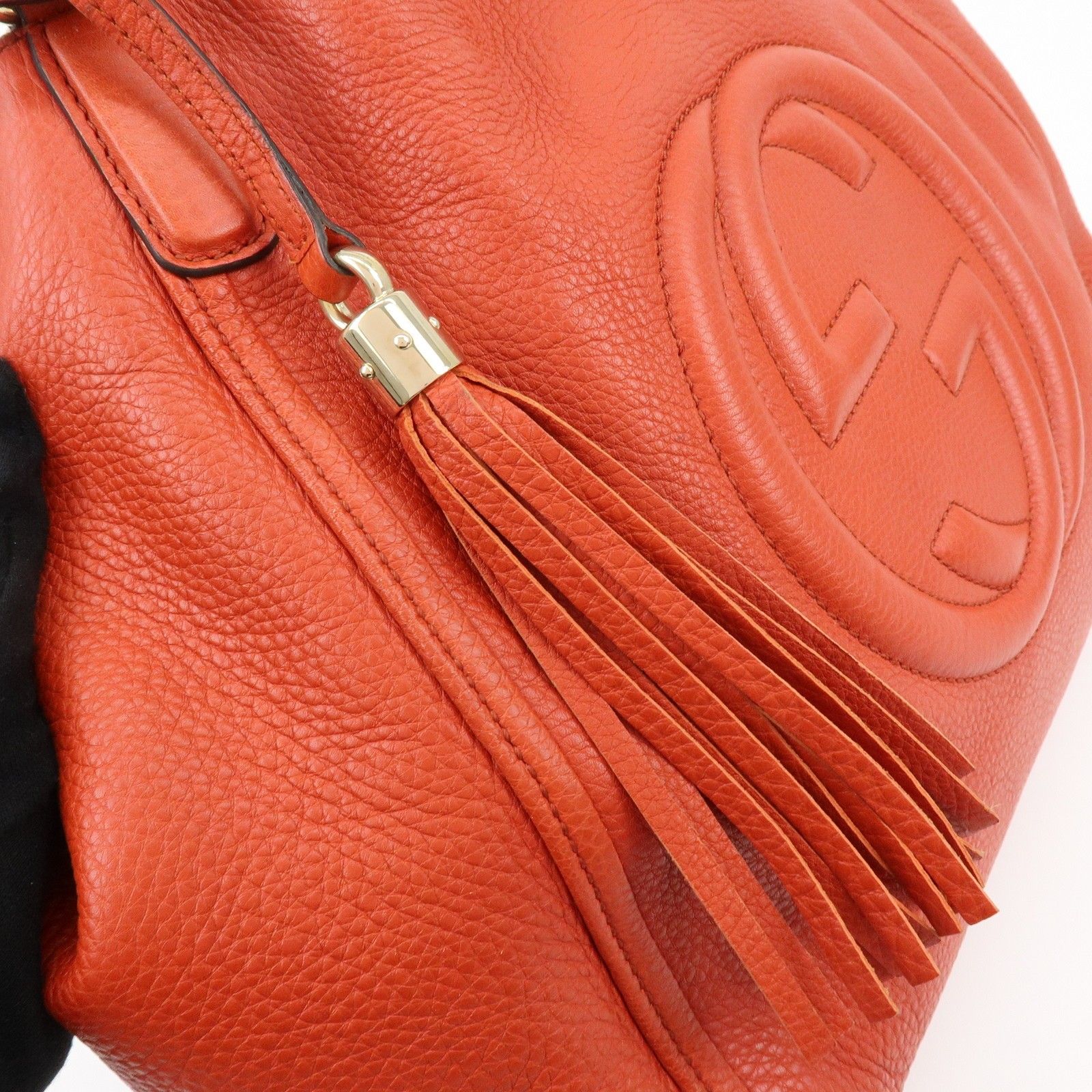 SOHO Interlocking G Leather Tote Bag Hand Bag Orange 282309 — view 17