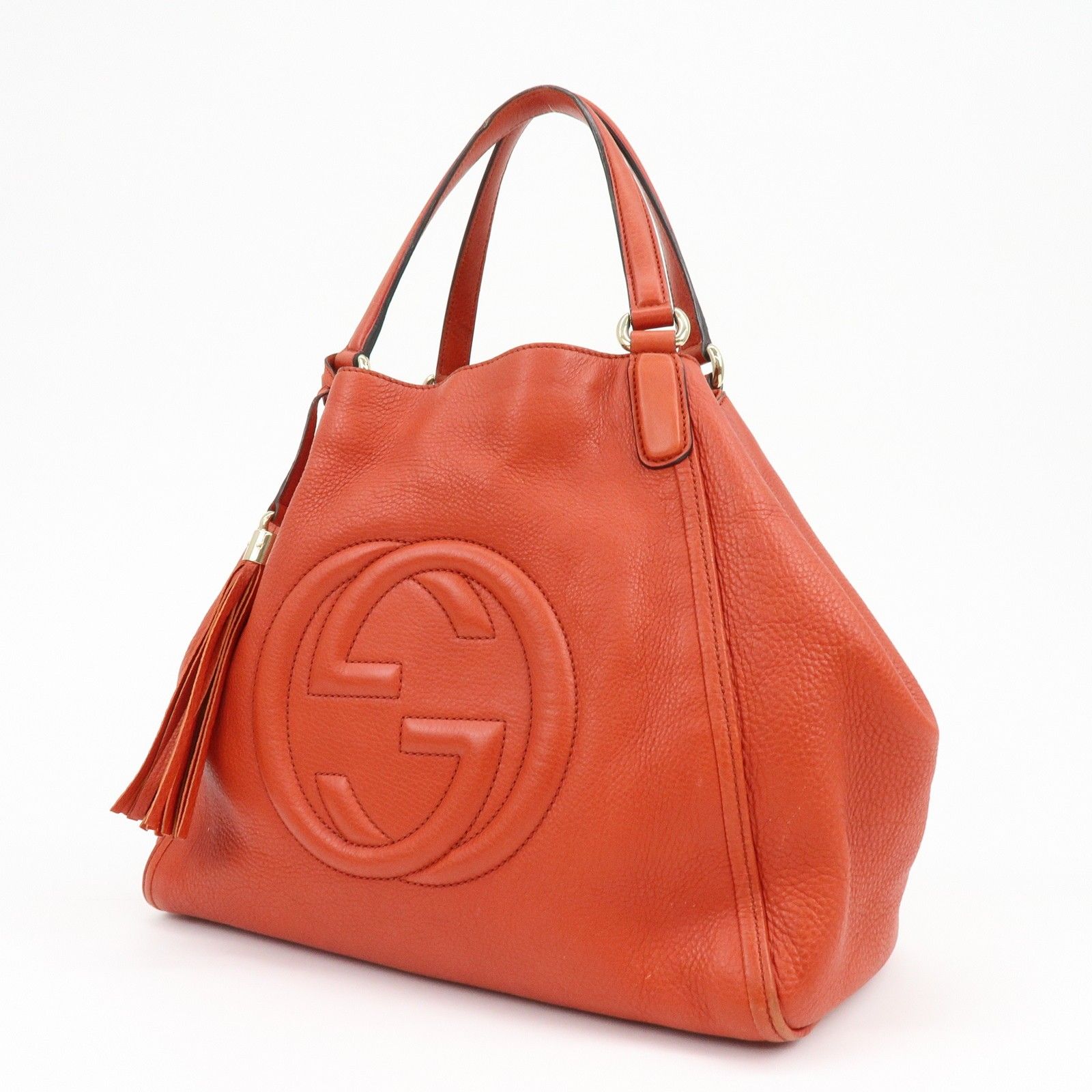 SOHO Interlocking G Leather Tote Bag Hand Bag Orange 282309 — view 3