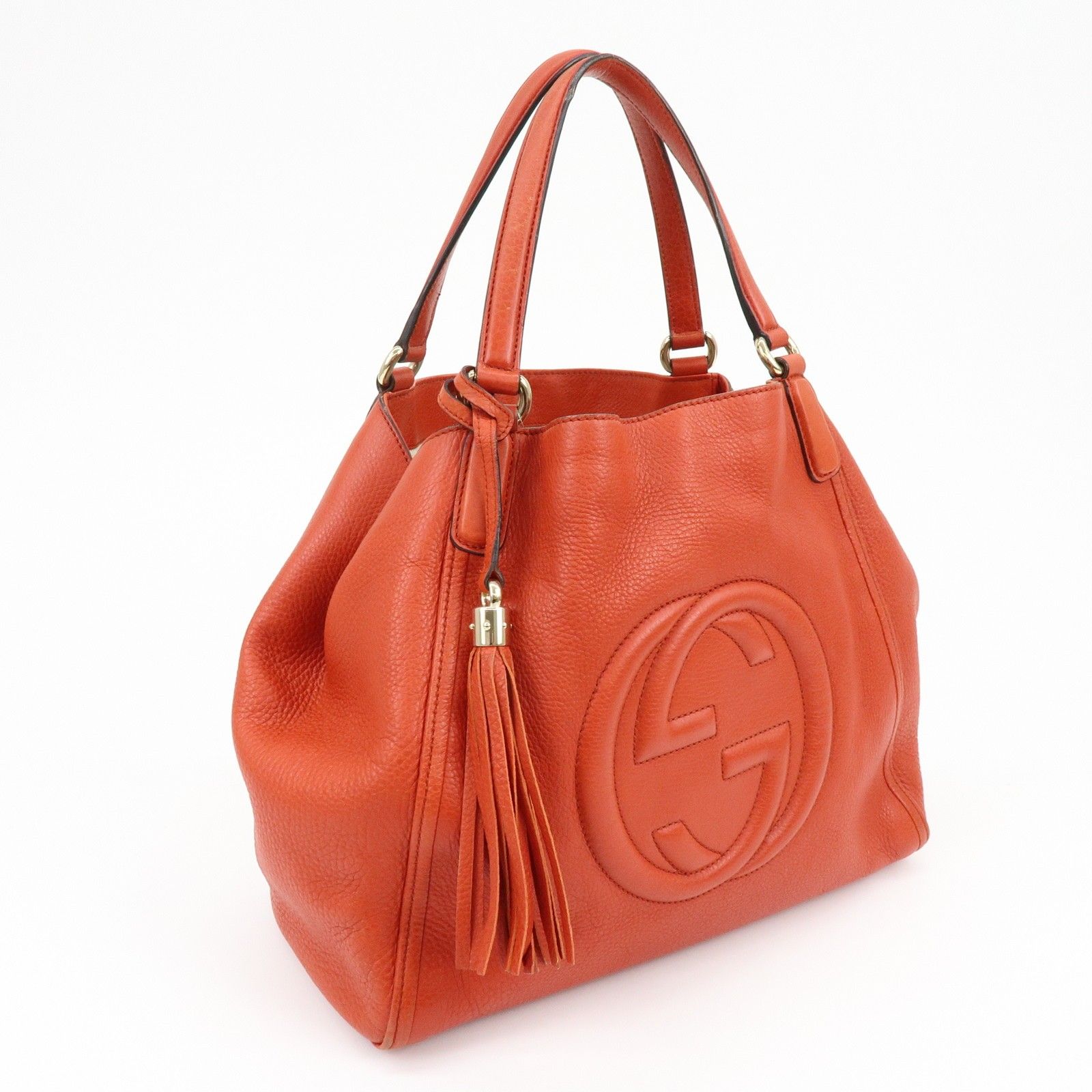 SOHO Interlocking G Leather Tote Bag Hand Bag Orange 282309 — view 4