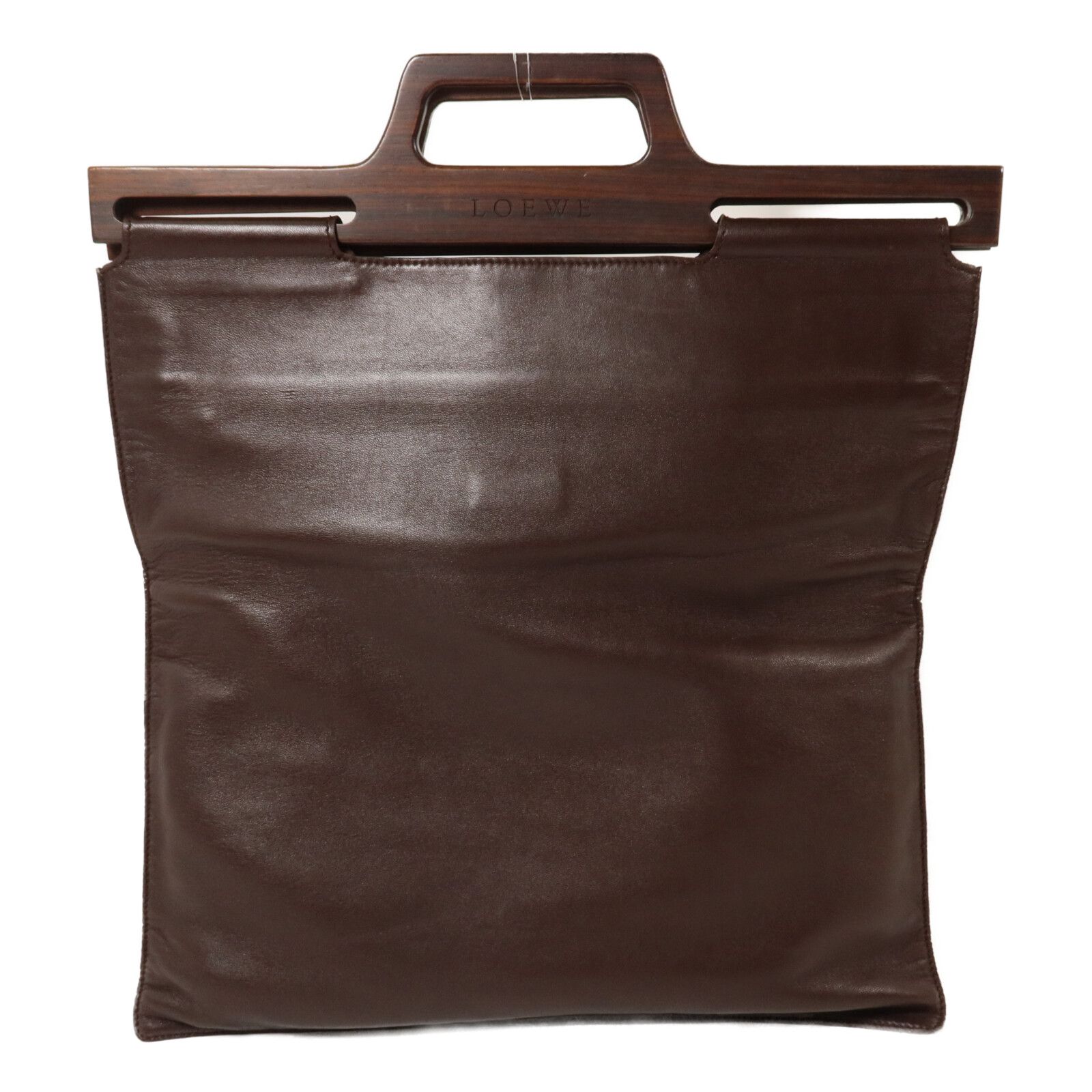 Lambskin Leather Wood Handle Tote Bag