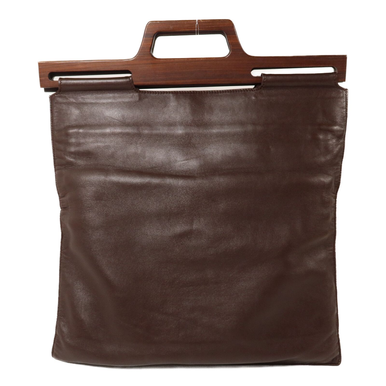 Lambskin Leather Wood Handle Tote Bag — view 2