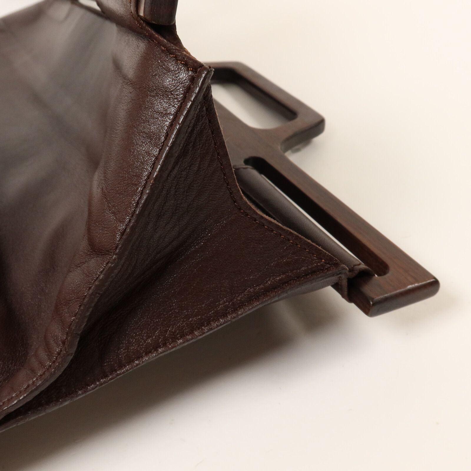 Lambskin Leather Wood Handle Tote Bag — view 17