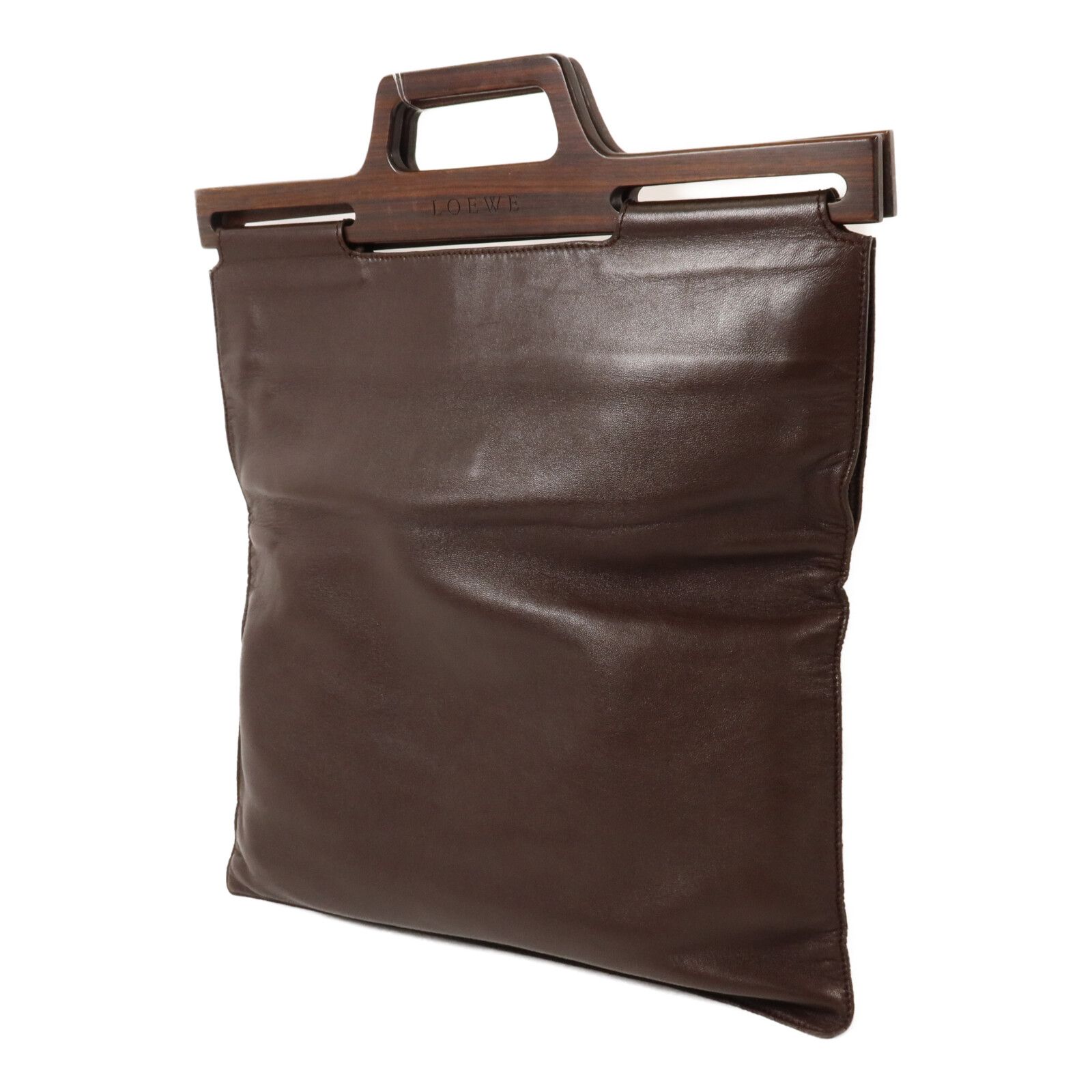 Lambskin Leather Wood Handle Tote Bag — view 3