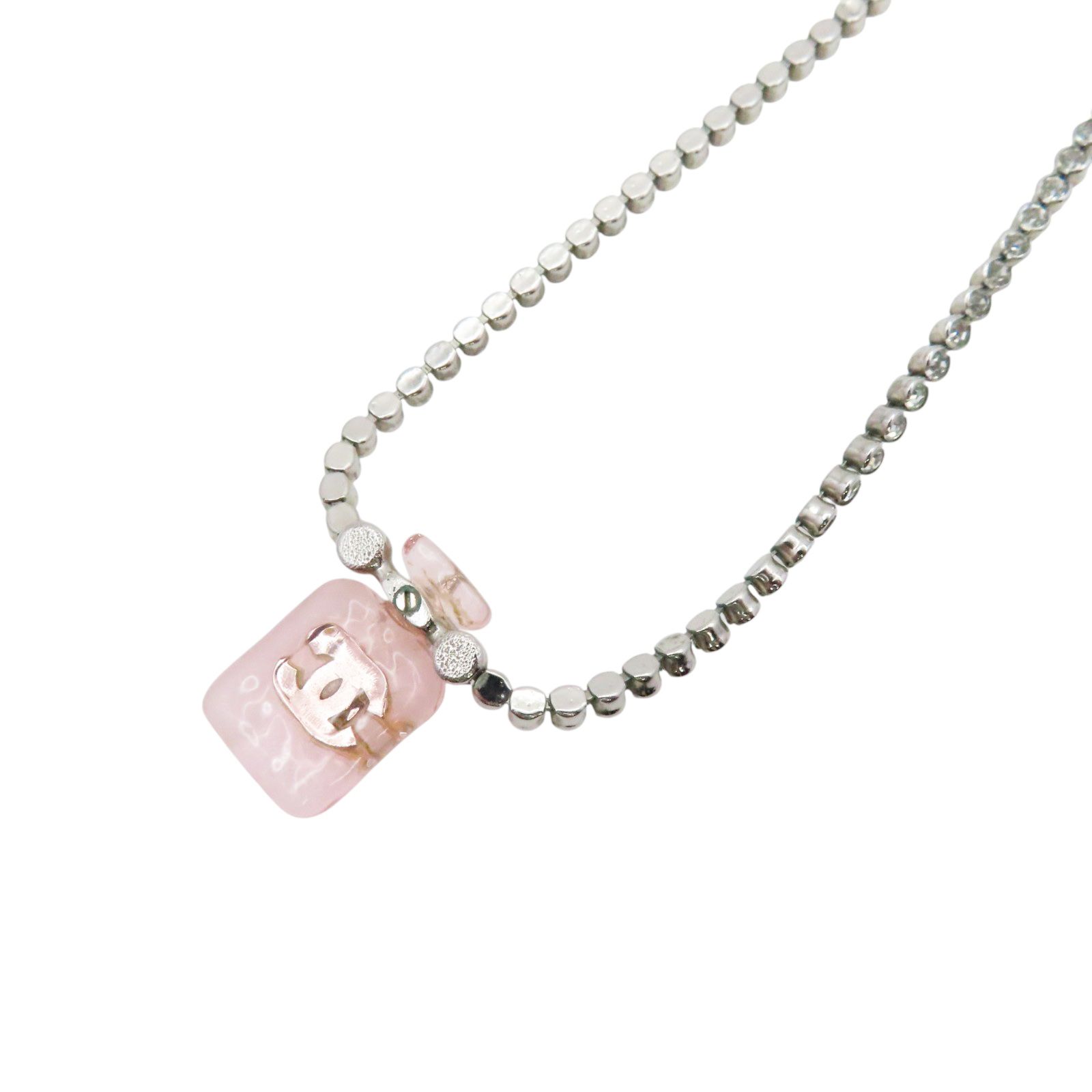 Crystal and Resin Pink Bezel Set Perfume Bottle Pendant Necklace — view 2