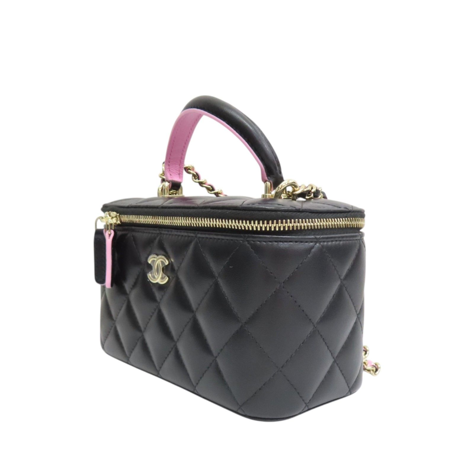 Classic Top Handle Vanity Case with Pink and Purple Leather Accents w/GHW — view 3