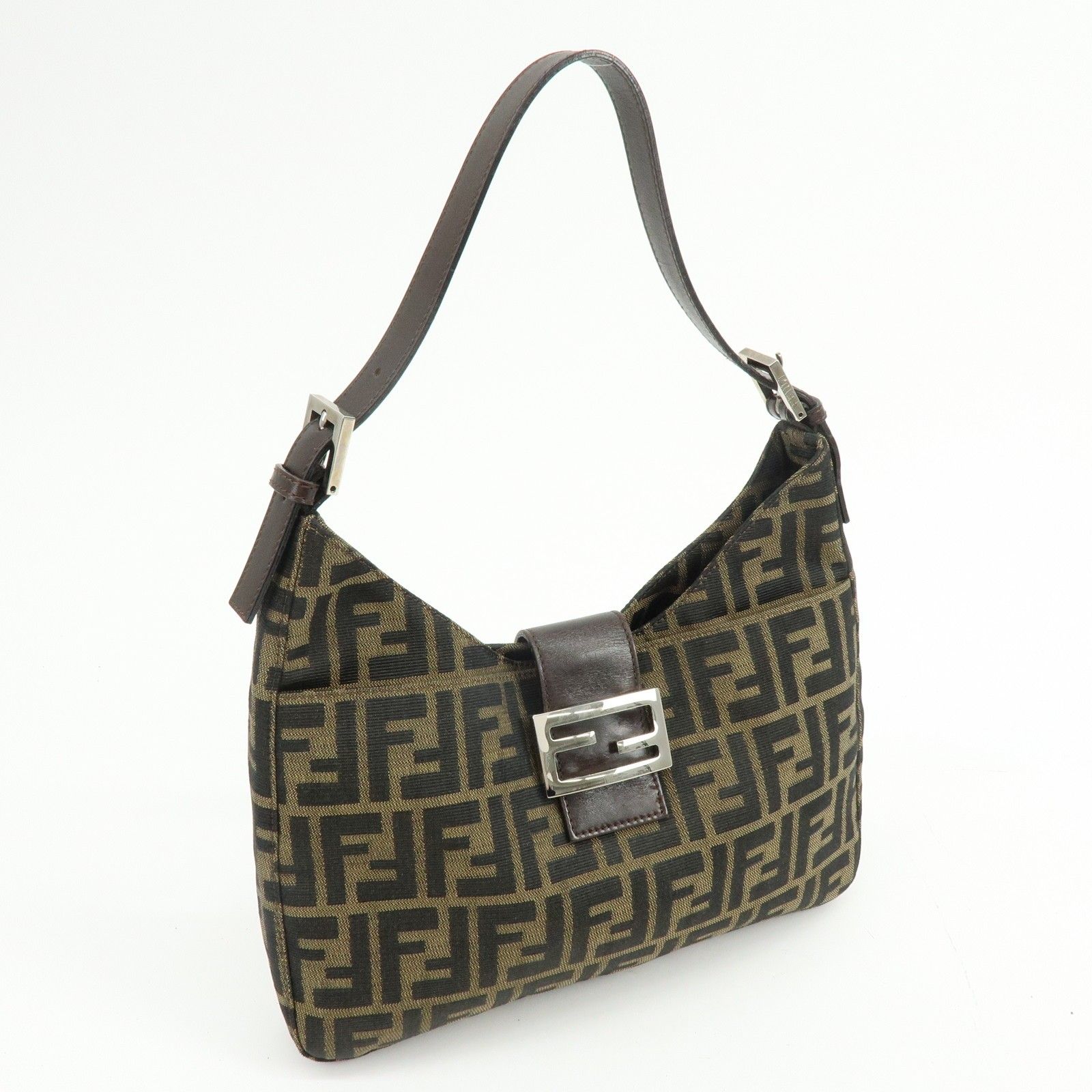 Zucca Canvas Leather Shoulder Bag Hand Bag Black Brown 26569 — view 4
