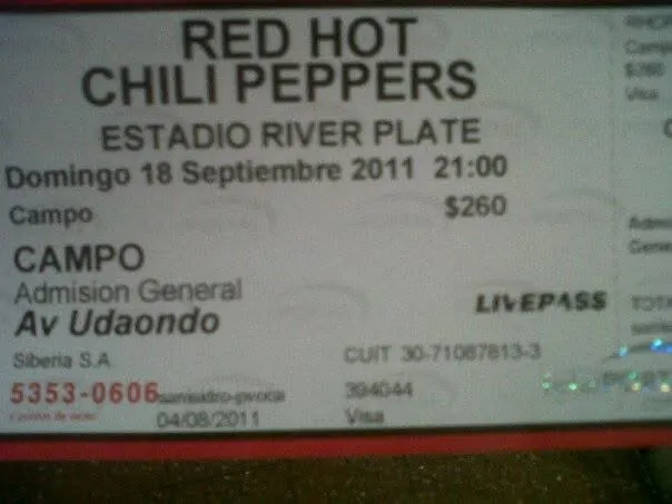 Red Hot Chili Peppers en Estadio River Plate, dom, 18 sept 2011