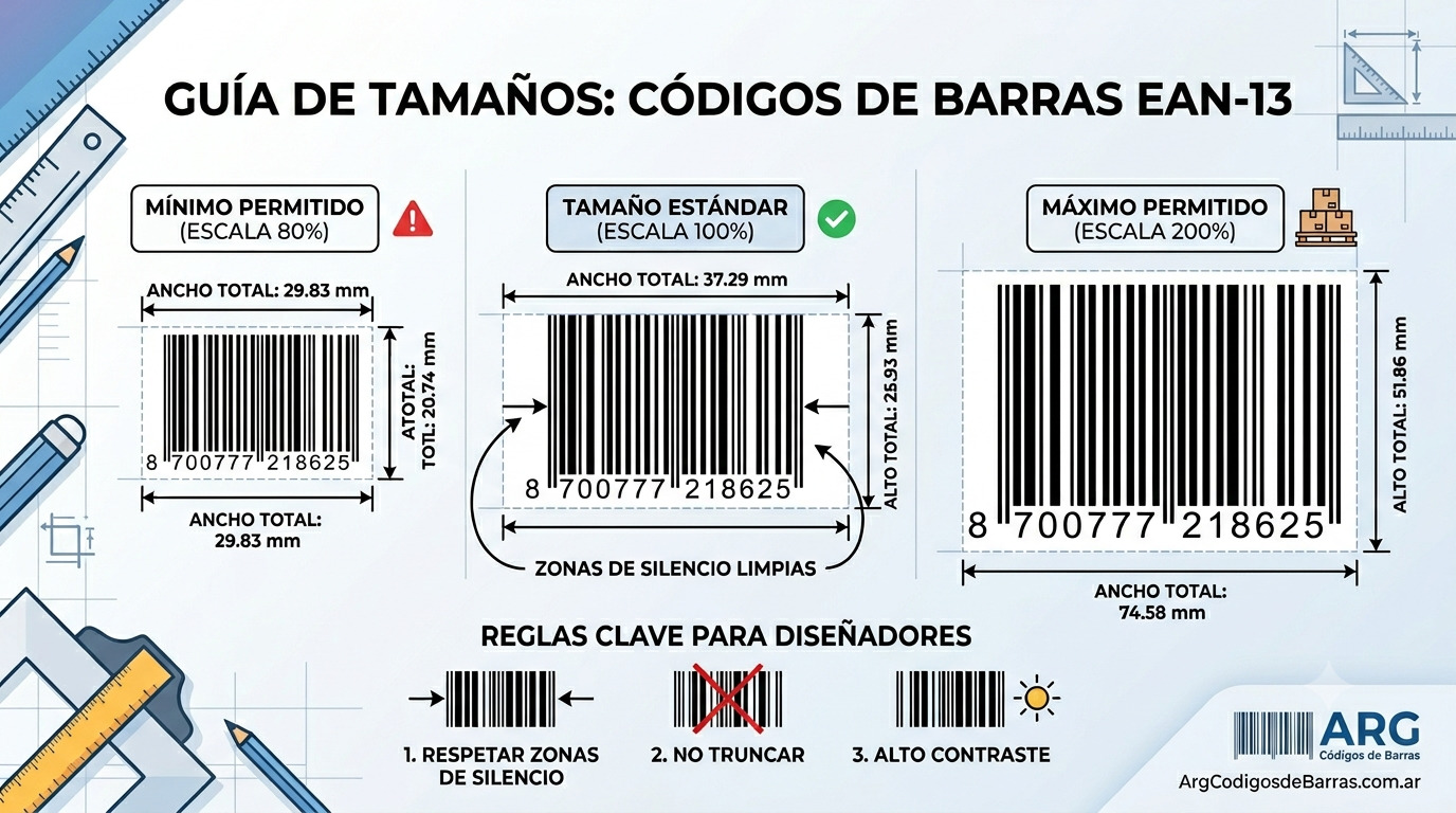 Medidas código de barras EAN-13: Tamaño mínimo y máximo