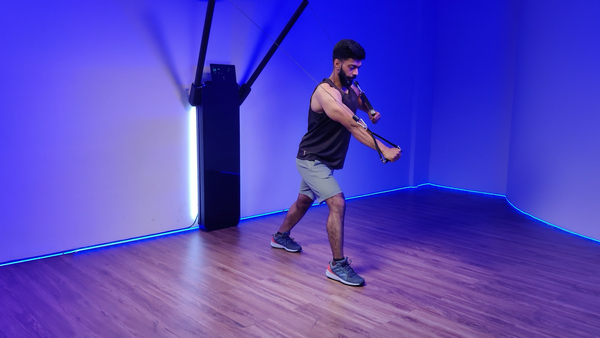 Alternate Single Arm Standing Chest Press (D handle)