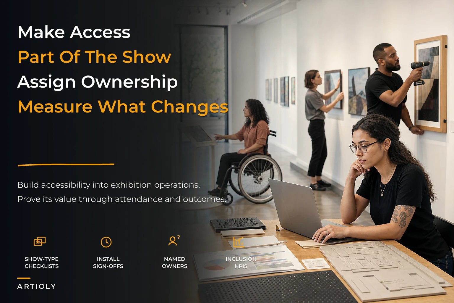 Gallery accessibility system for small teams with KPI alignment