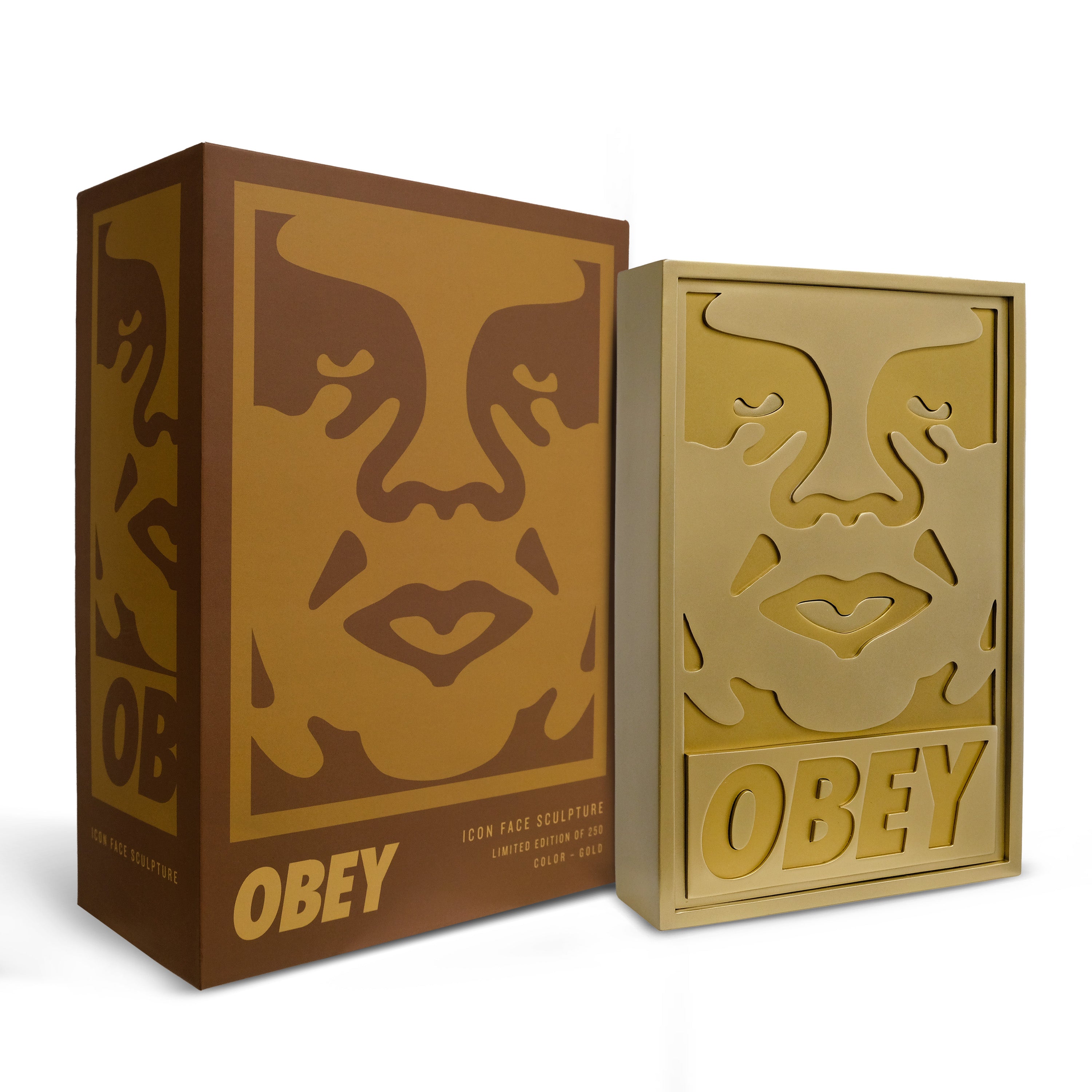 Icon Face (Gold), by Shepard Fairey, 2026, Sculpture