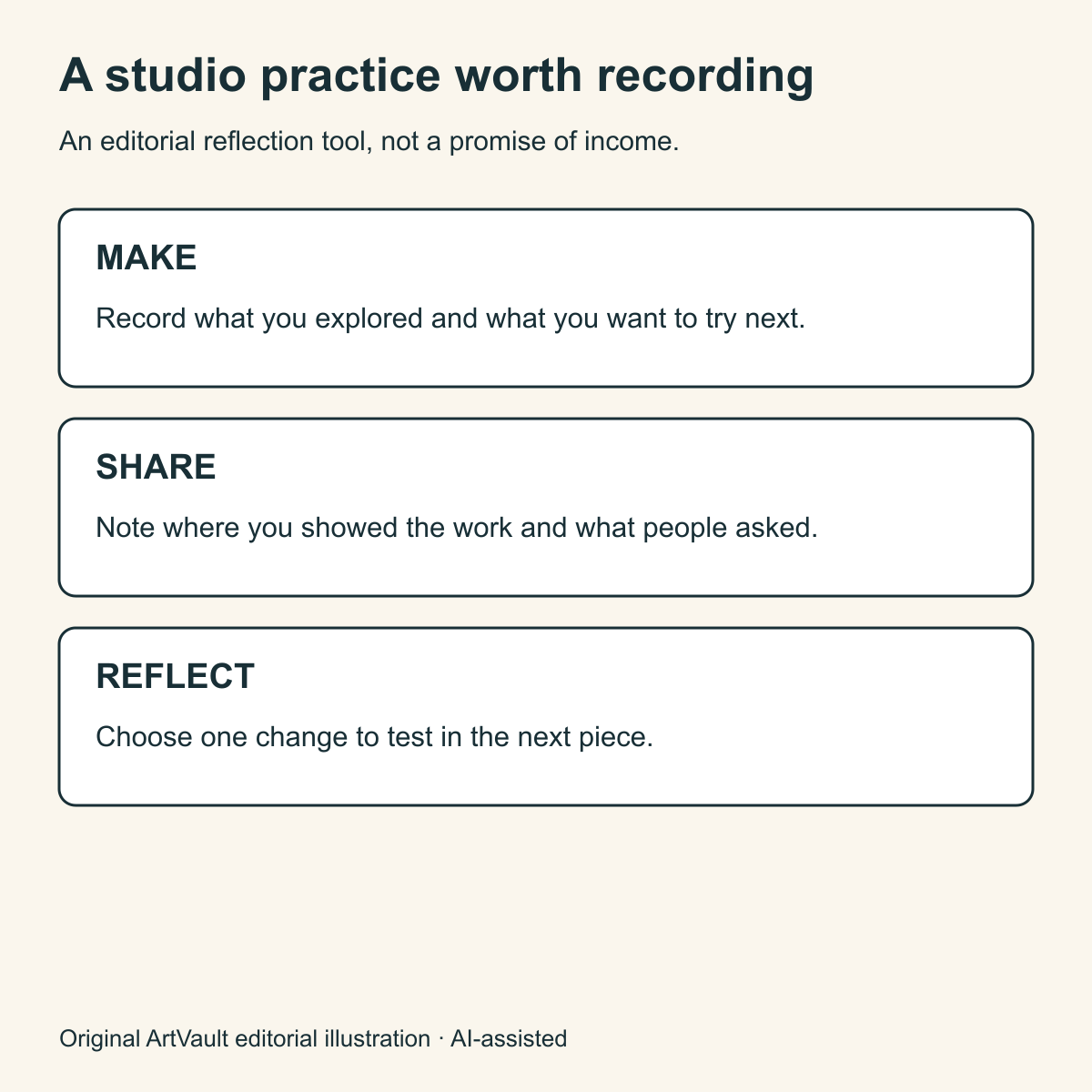 Make, share and reflect: record experiments, note audience questions and choose one change to test.