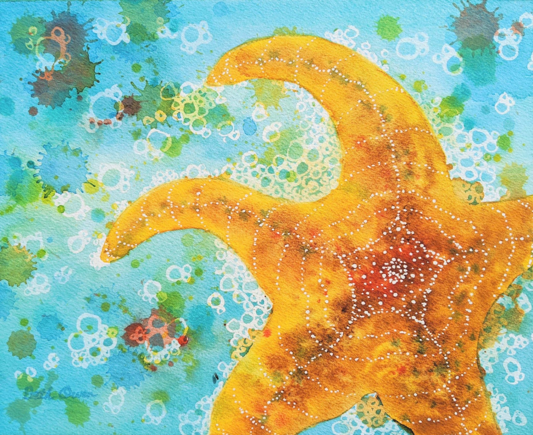 Watercolor Happy Ochre Starfish Painting