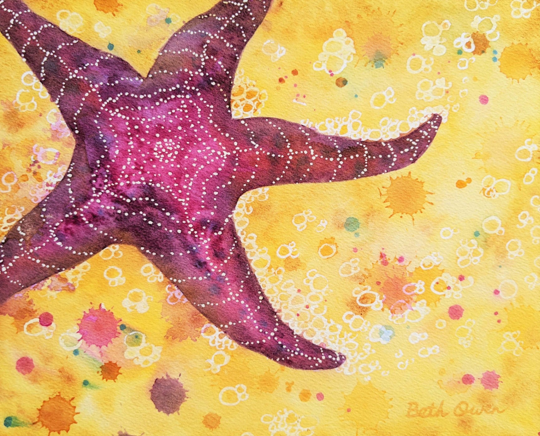 Watercolor Happy Purple Starfish Painting