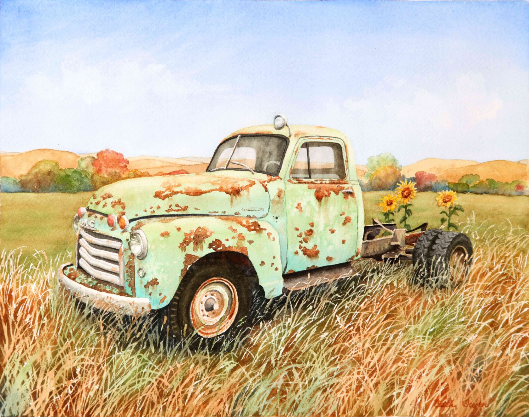 Watercolor Old Truck Painting