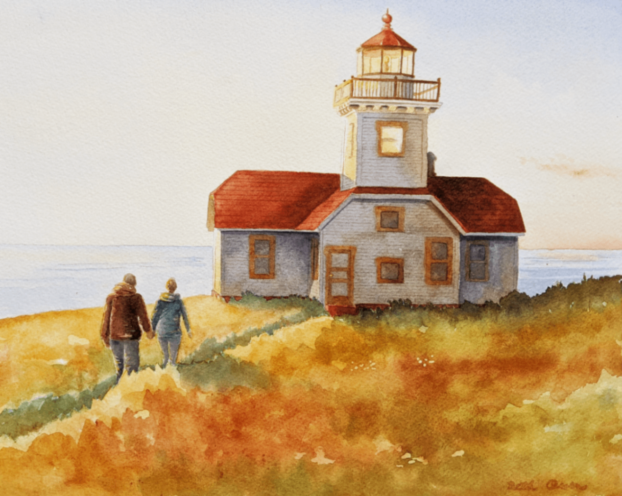 Watercolor Patos Island Lighthouse Painting