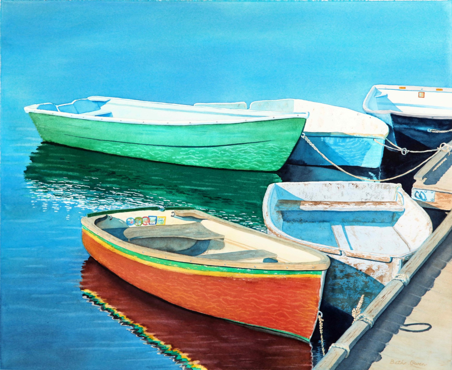 Watercolor Rowboat Siesta Painting