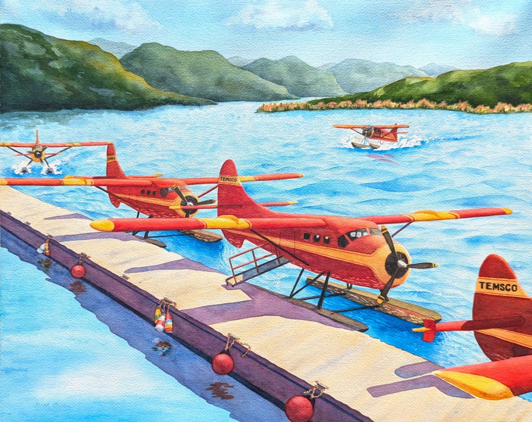 Watercolor Seaplanes at Ketchikan Painting