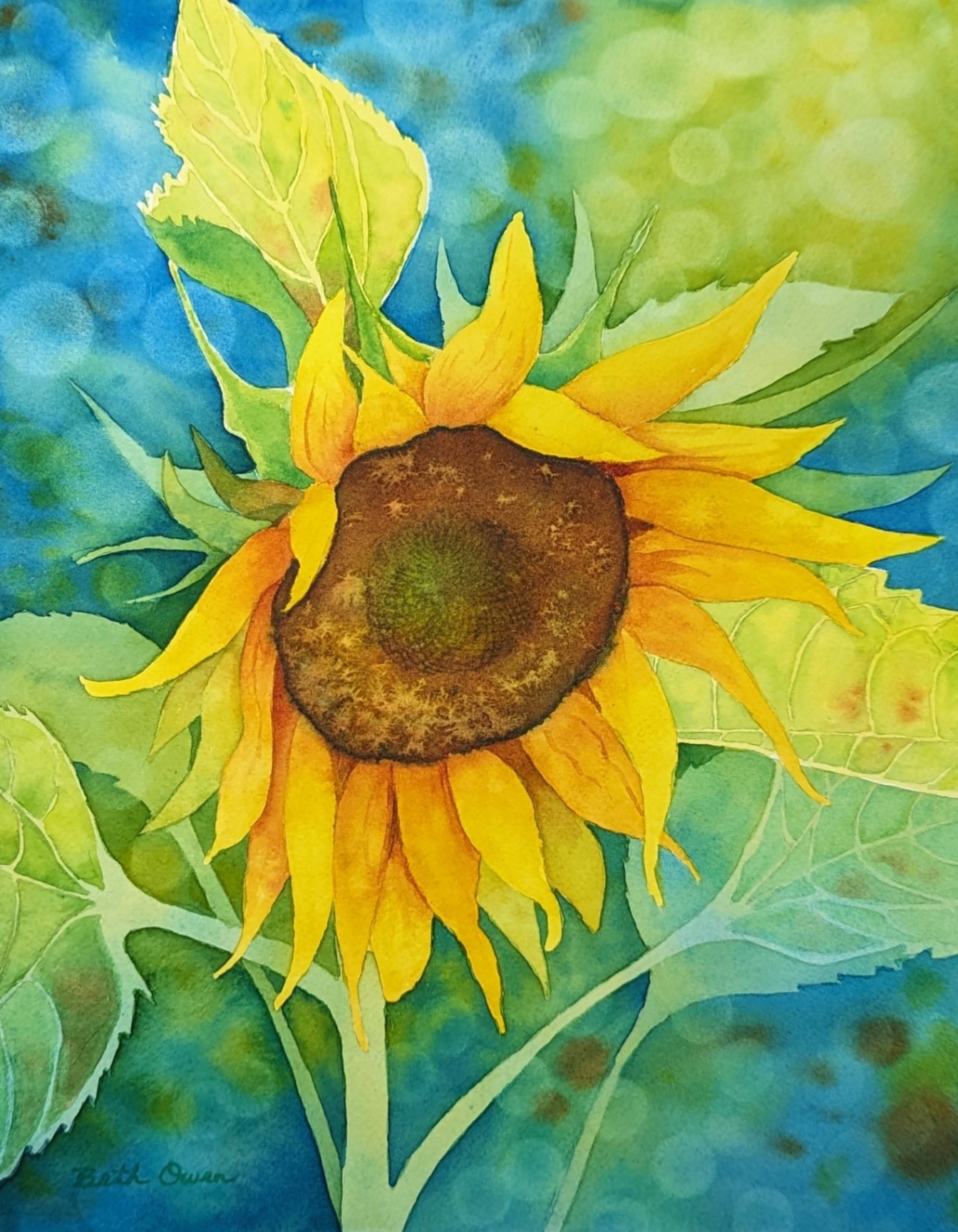 Watercolor Sunflower Study Painting
