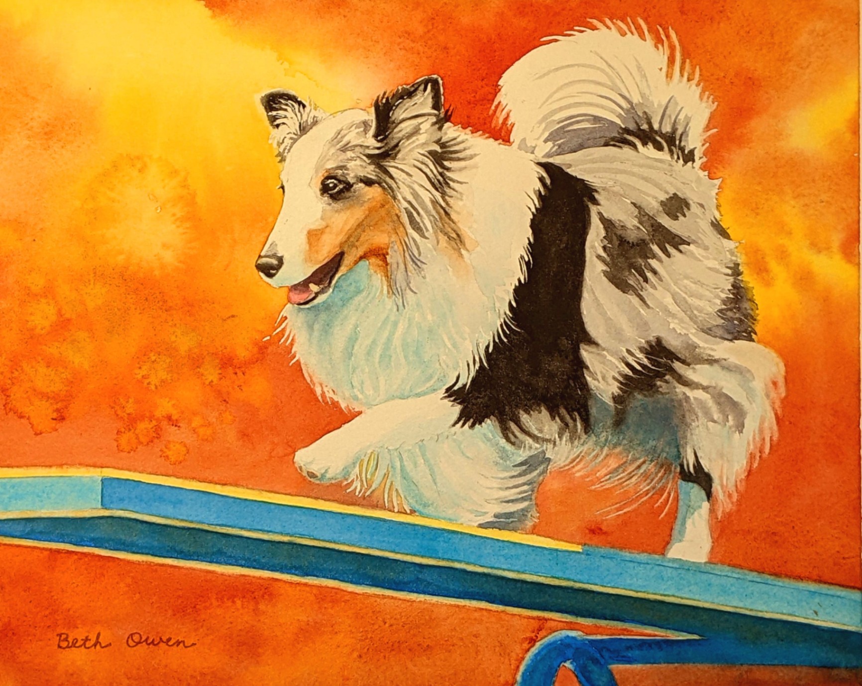 Watercolor Trevor on Teeter Totter Painting