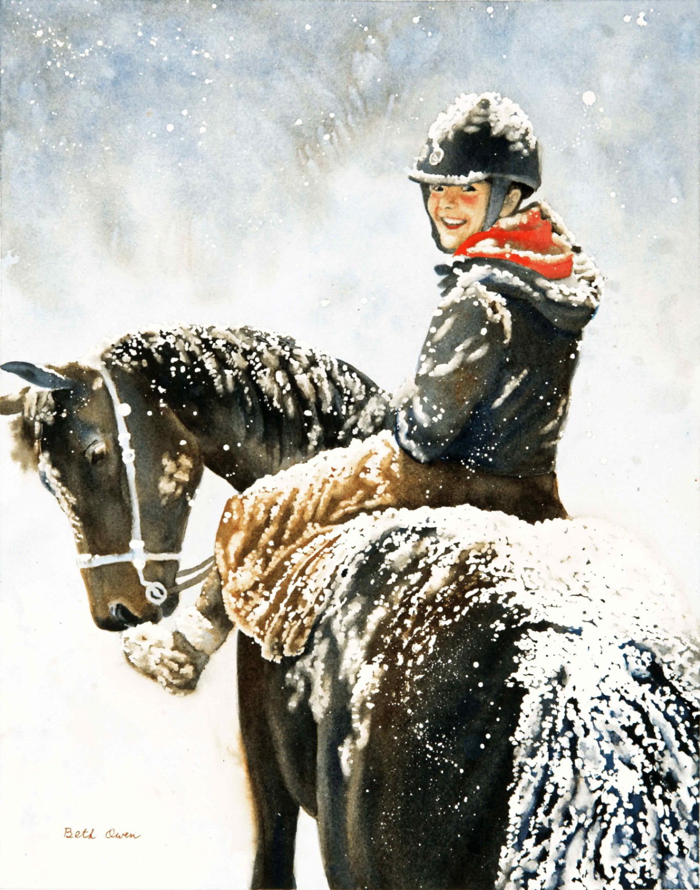 Watercolor Winter Ride Painting