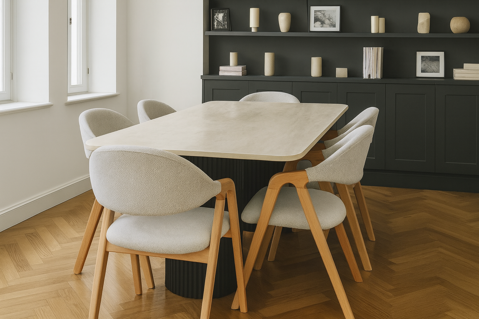 Zara Traverten Zenda Yemek Odası Takımı - Lüks Mermer Masa ve Sandalyeler