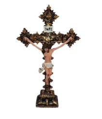 CRUCIFIXO COM BASE MEDIDAS TOTAIS: 29 CM X 16 CM MEDIDAS DO CRISTO: 13 CM X 12 CM