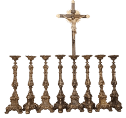 CONJUNTO DE CASTIÇAIS  (8 PEÇAS) TAMANHO: 105CM COM CRUZ DE 220CM