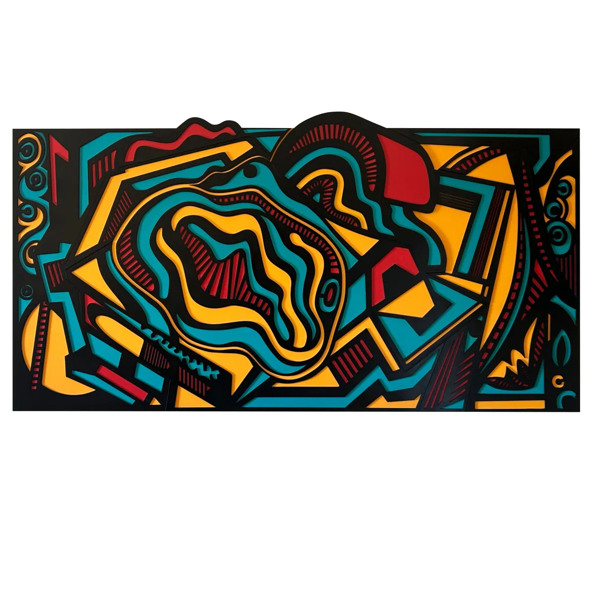 "Lengthwise", 60x32", acrylic on layered lasercut plywood — image 1 of 1