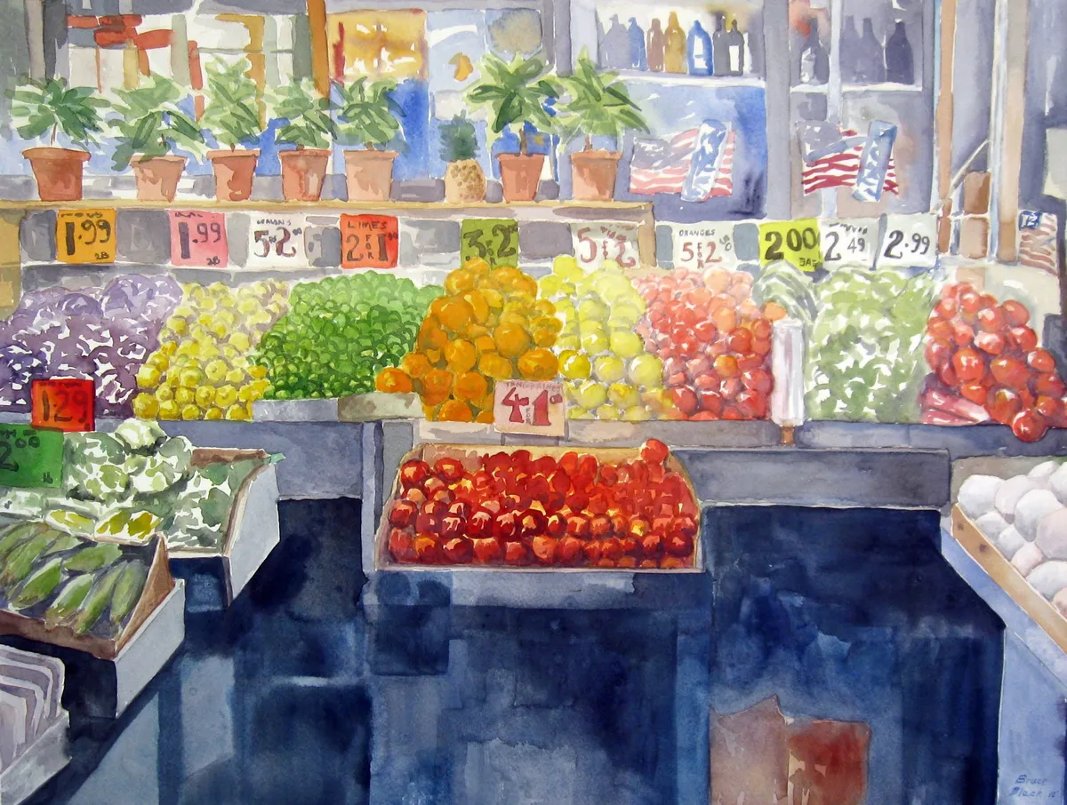 Farmers Market Original Watercolor Painting, Bruce Black Fine Art — image 1 of 3