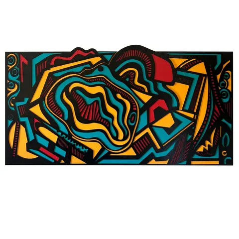 "Lengthwise", 60x32", acrylic on layered lasercut plywood