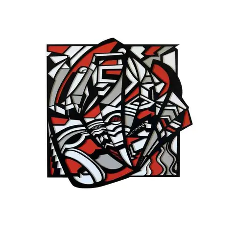 "Pieces", 32x34", acrylic on layered lasercut plywood