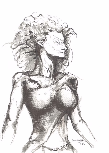 Curvy Woman Portrait With Flowing Hair