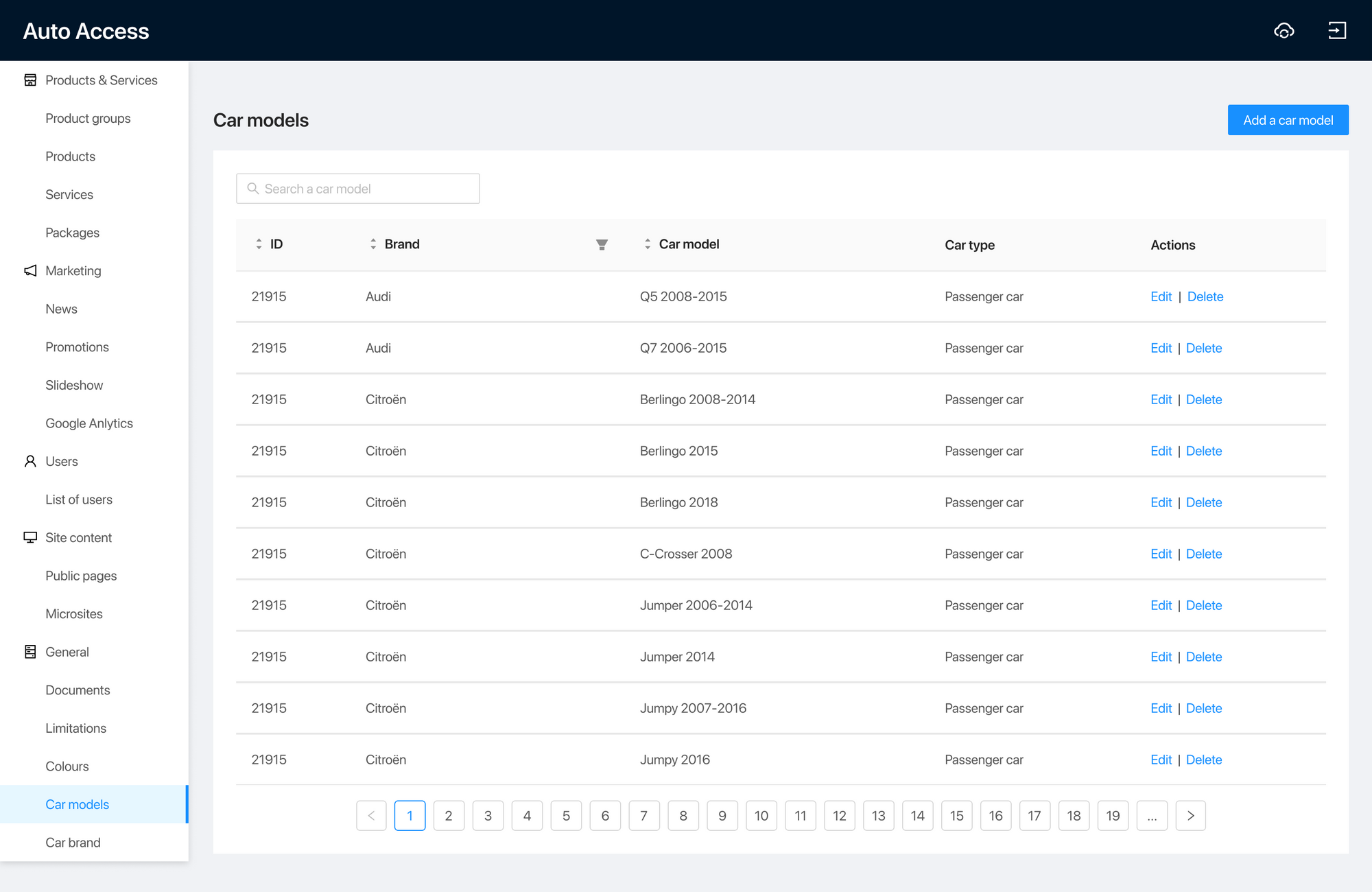 AutoAccess Admin panel