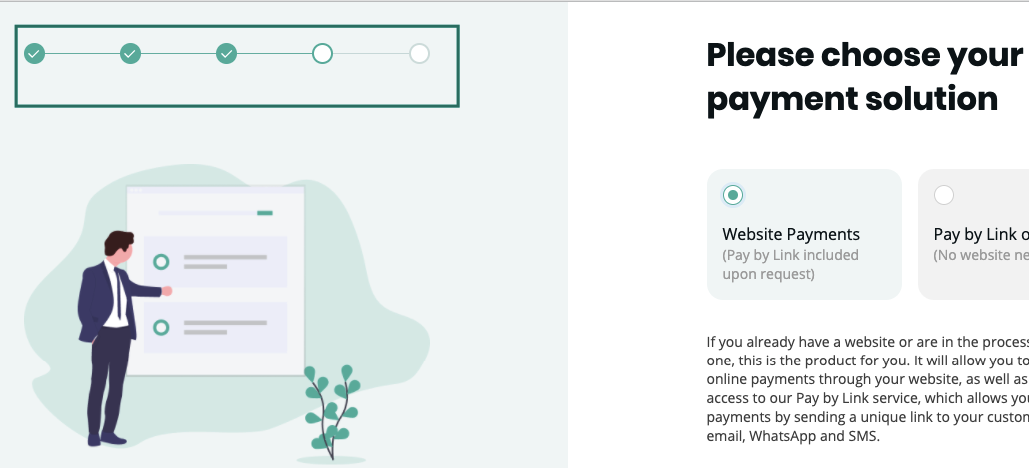 Choose your payment solution onboarding stage